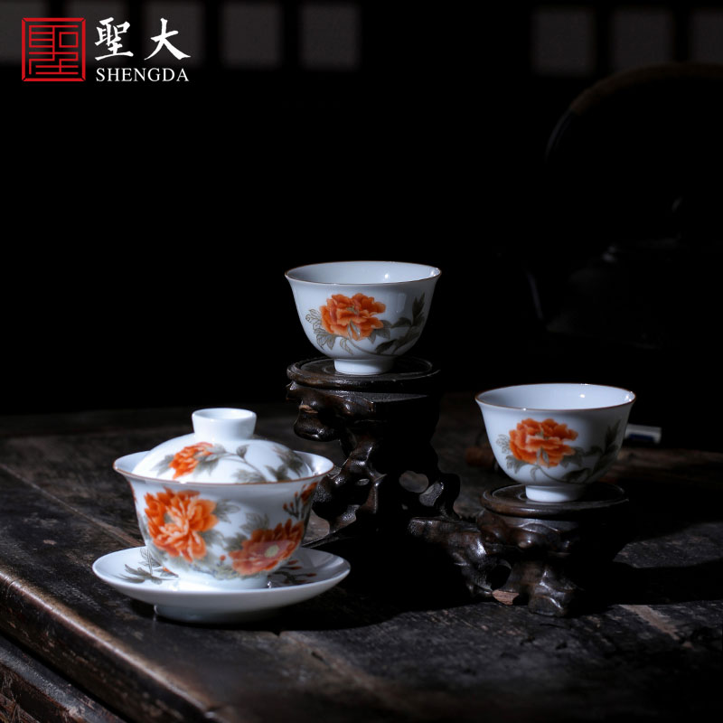 Santa teacups hand - made ceramic kungfu alum red color ink paint very beautiful set of pure manual of jingdezhen tea service
