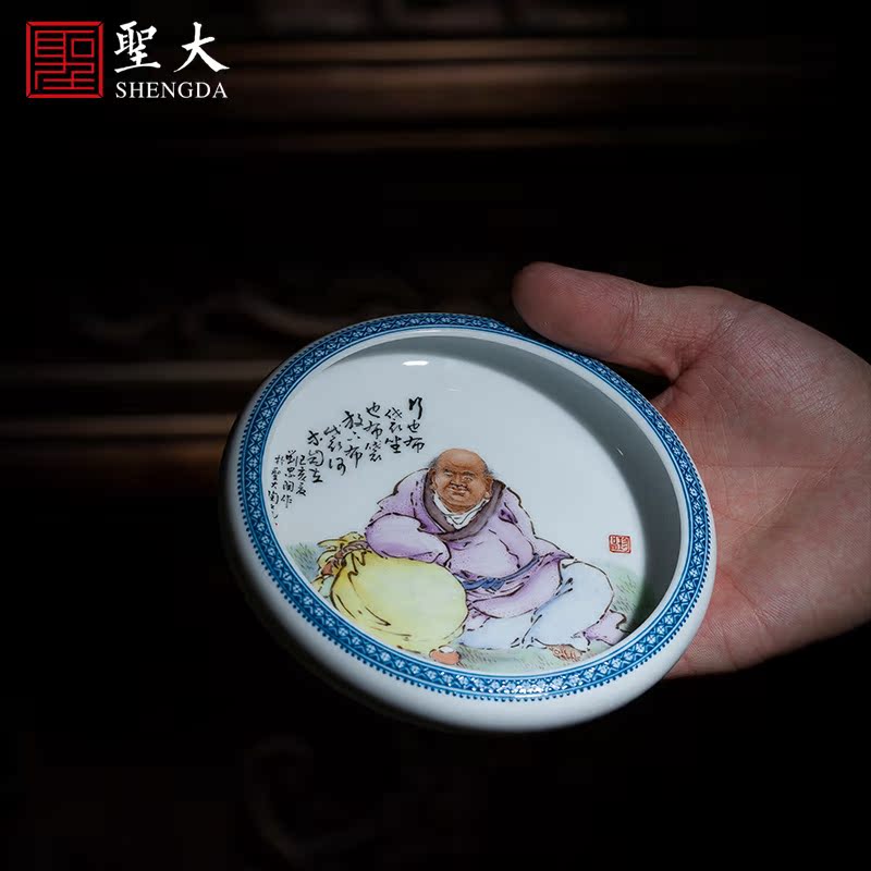 The big four pen lick furnishing articles of jingdezhen ceramic all hand antique wang pastel characters ocean 's bag is licking