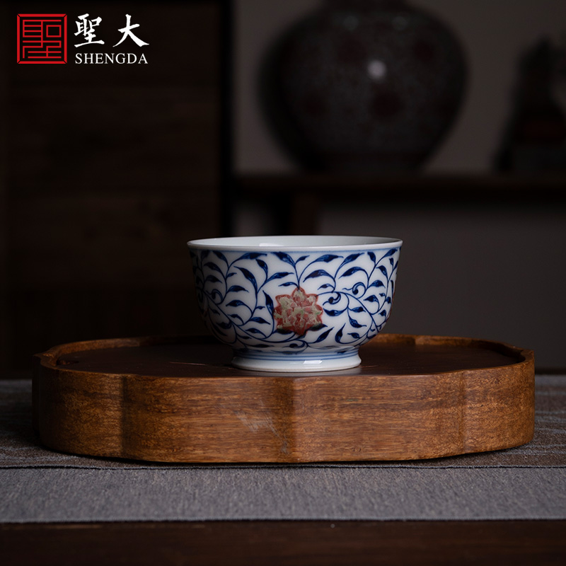 Holy big ceramic kung fu tea cup pure manual hand - made tea set blue lotus pattern master cup sample tea cup youligong tangled branches