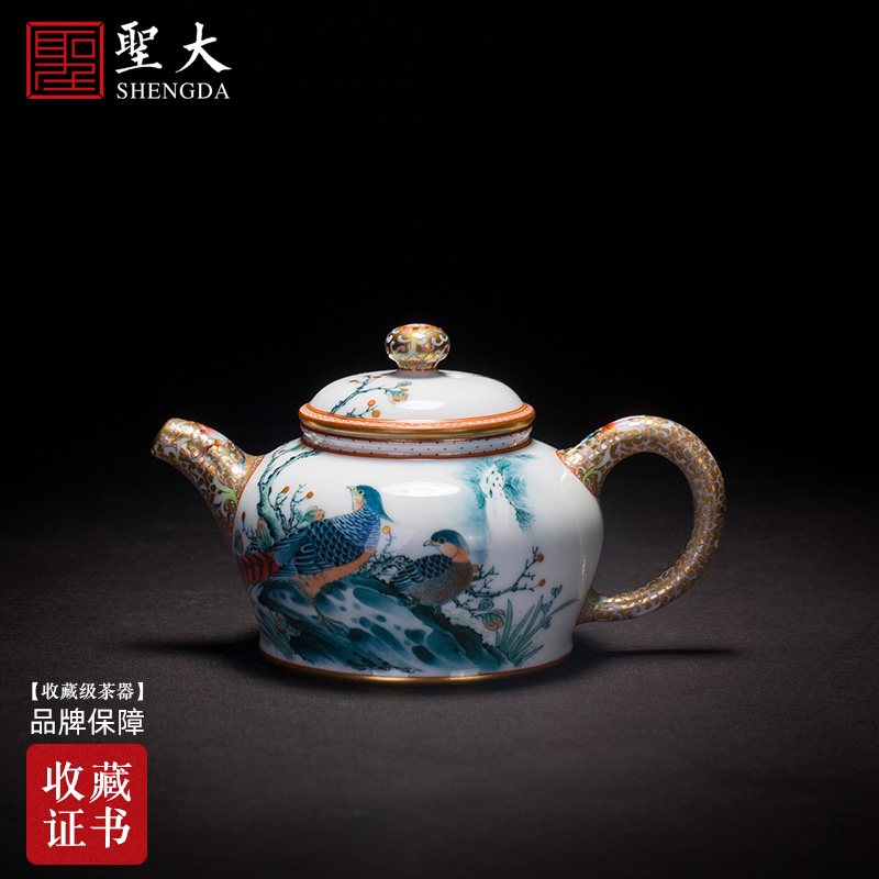 St next big teapot hand - made ceramic curios kung fu glaze colorful pheasant teapot full manual of jingdezhen tea service