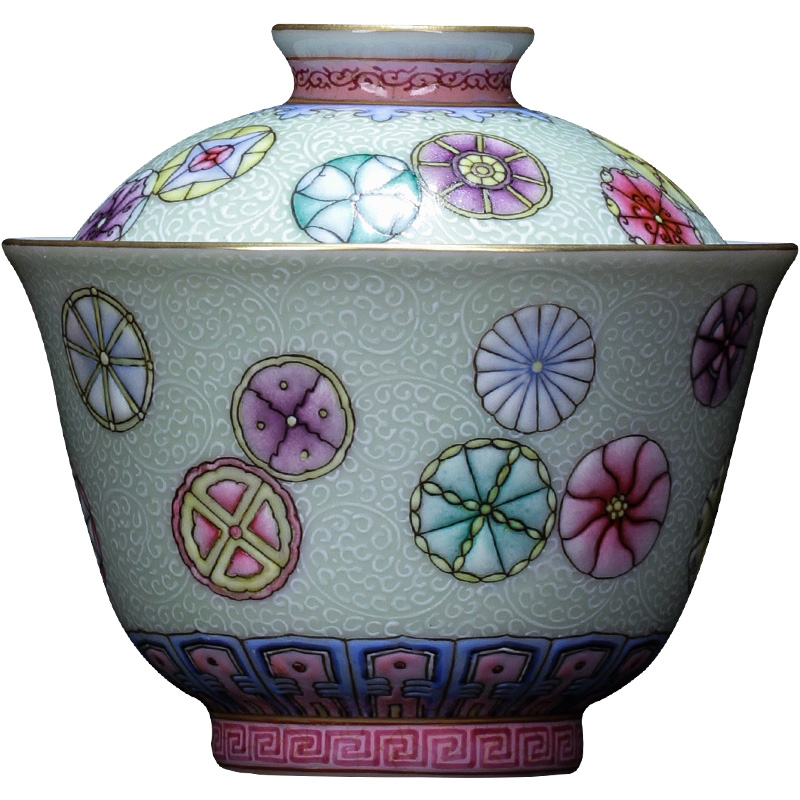 The large ceramic three tureen colored enamel reactor white grass ball pattern without tureen jingdezhen tea by hand