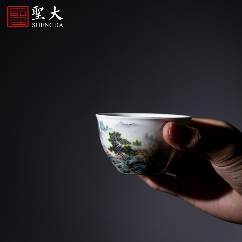 Santa teacups hand - made ceramic kungfu pastel landscape forest yu Yin figure masters cup sample tea cup of jingdezhen tea service