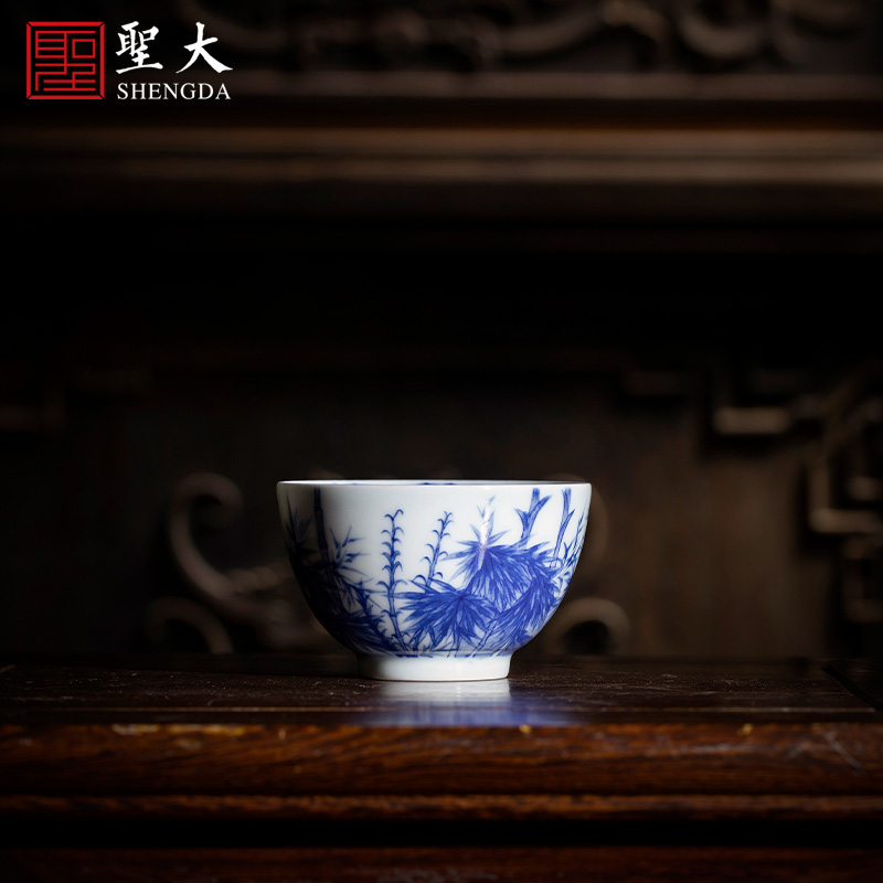 St the ceramic kung fu tea master cup pure manual hand - made details jingdezhen blue and white bamboo cup tea by hand
