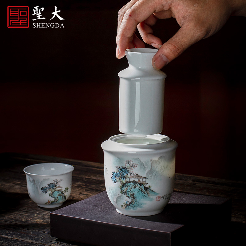 Santa jingdezhen ceramic wine temperature hot hip household hand - made of new color landscape warm hip all hand wine cup