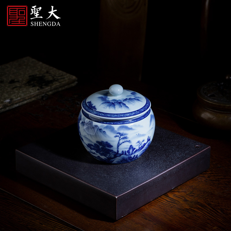 Holy big pure hand - made ceramic blue yunshan pale jiang graph caddy fixings store receives all hand fittings of jingdezhen tea service