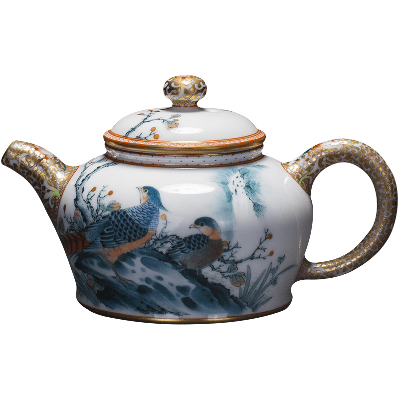 St next big teapot hand - made ceramic curios kung fu glaze colorful pheasant teapot full manual of jingdezhen tea service
