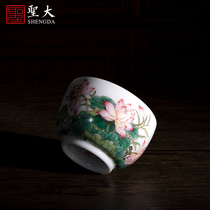 Santa jingdezhen ceramic powder enamel summer lotus fragrance masters cup tea pure manual hand - made kung fu tea sample tea cup