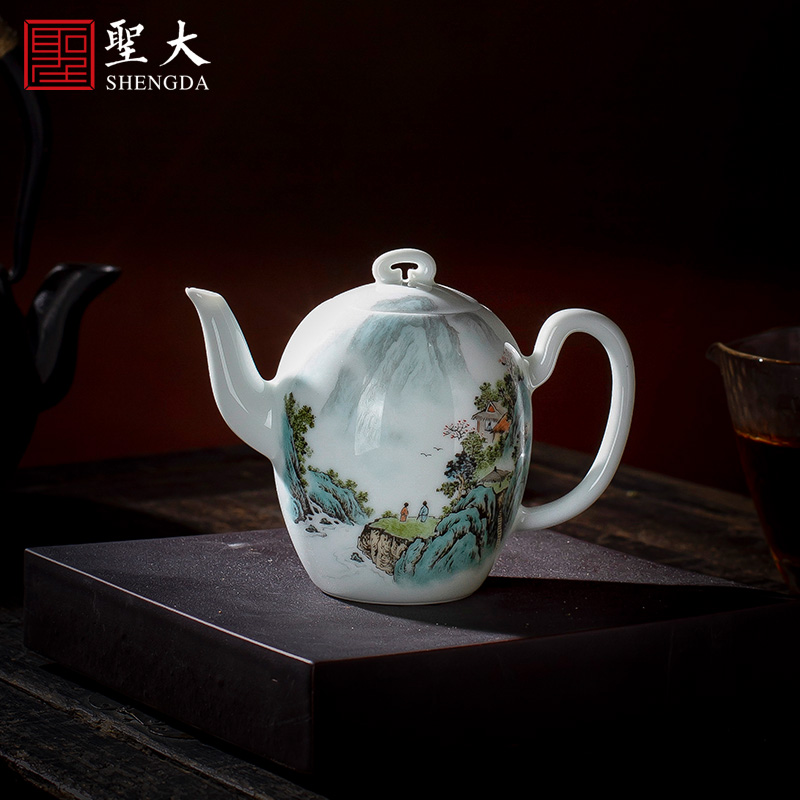 Holy big teapot hand - made ceramic kung fu new color landscape beauty shoulder teapot single pot full manual of jingdezhen tea service