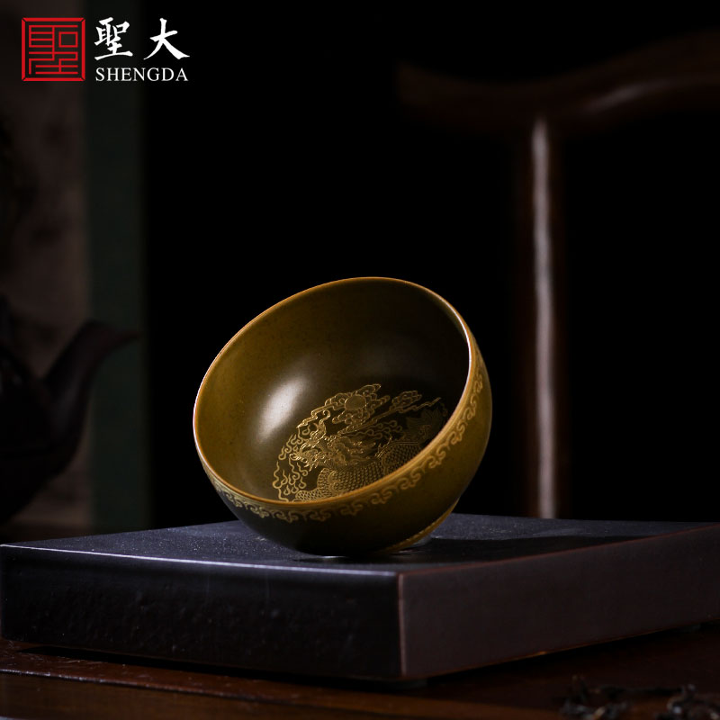 Holy big ceramic glaze at the end of the heap gold kylin grain master kung fu tea cups sample tea cup tea cup of jingdezhen tea service by hand