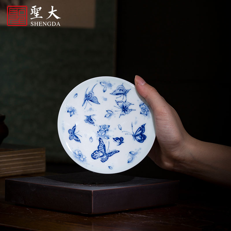 Holy big ceramic cover place jingdezhen blue and white tree lost its flying butterfly tattoo saucer hand - made all hand kung fu tea set spare parts