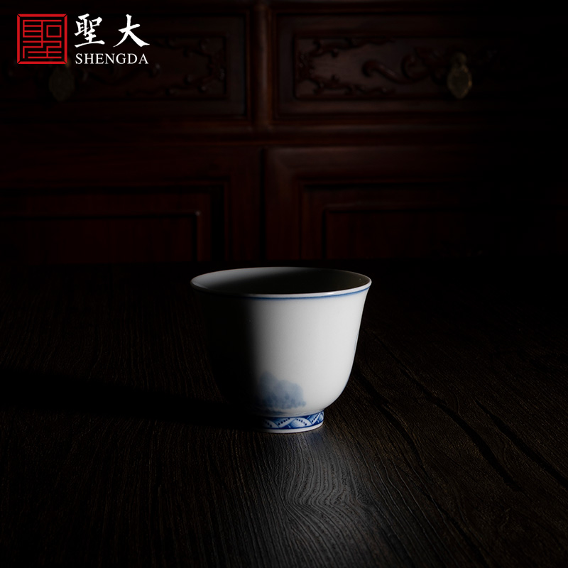 Holy big blue - and - white porcelain ", "bamboo finch figure" master cup sample tea cup all hand jingdezhen tea cup