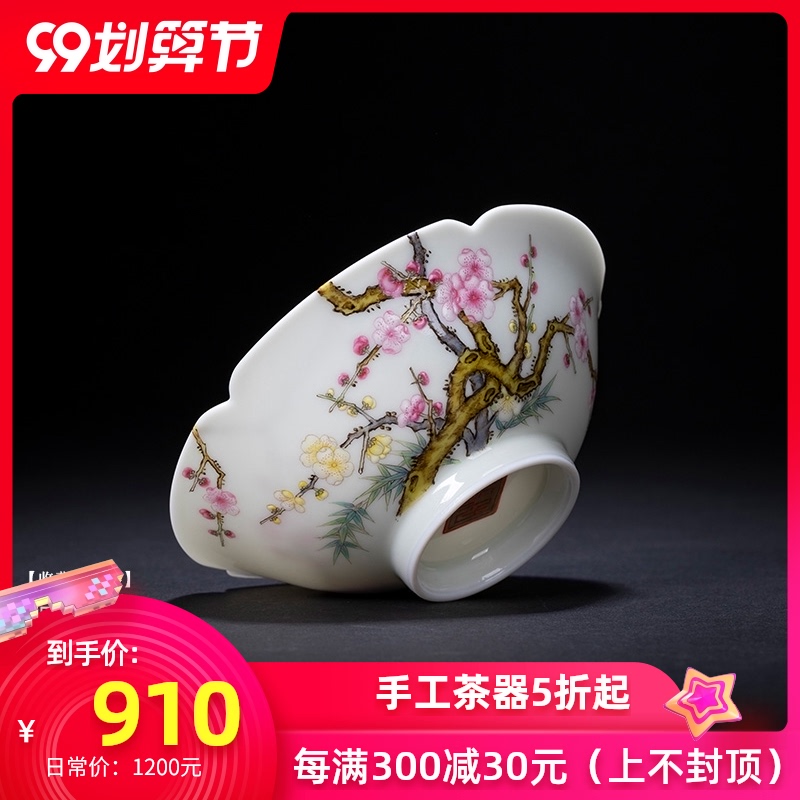 Santa teacups hand - made ceramic kungfu pastel flowers name plum poetic haitang lamp that single cup of jingdezhen tea service master