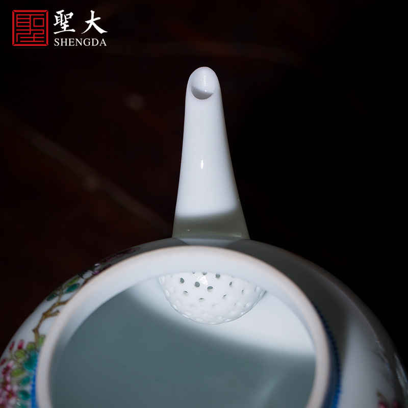 Santa jingdezhen ceramic hand - made heavy industry famille rose in the spring of singing teapot all hand kung fu tea flower pot