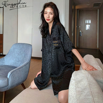 Leopard print nightgown ladies summer thin ice silk 2022 new fashion sexy plus size silk pajamas sense of luxury