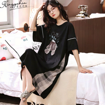 Cartoon nightgown summer girl cute bear 2021 new fashion cotton summer pajamas womens thin model breathable