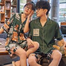 Summer couples dress pajamas haute fatale women ice silk cute short sleeves 2022 new silk one mens loungewear