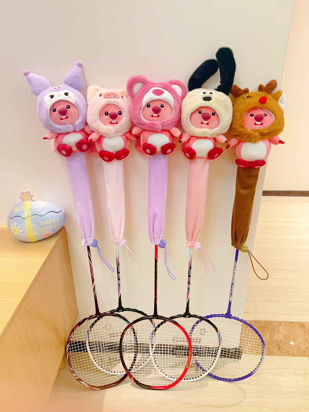 Korea ins wind net red adorable dew with loopy small beaver badminton pat hand rubber protective sleeve handle anti-dust sleeve-Taobao