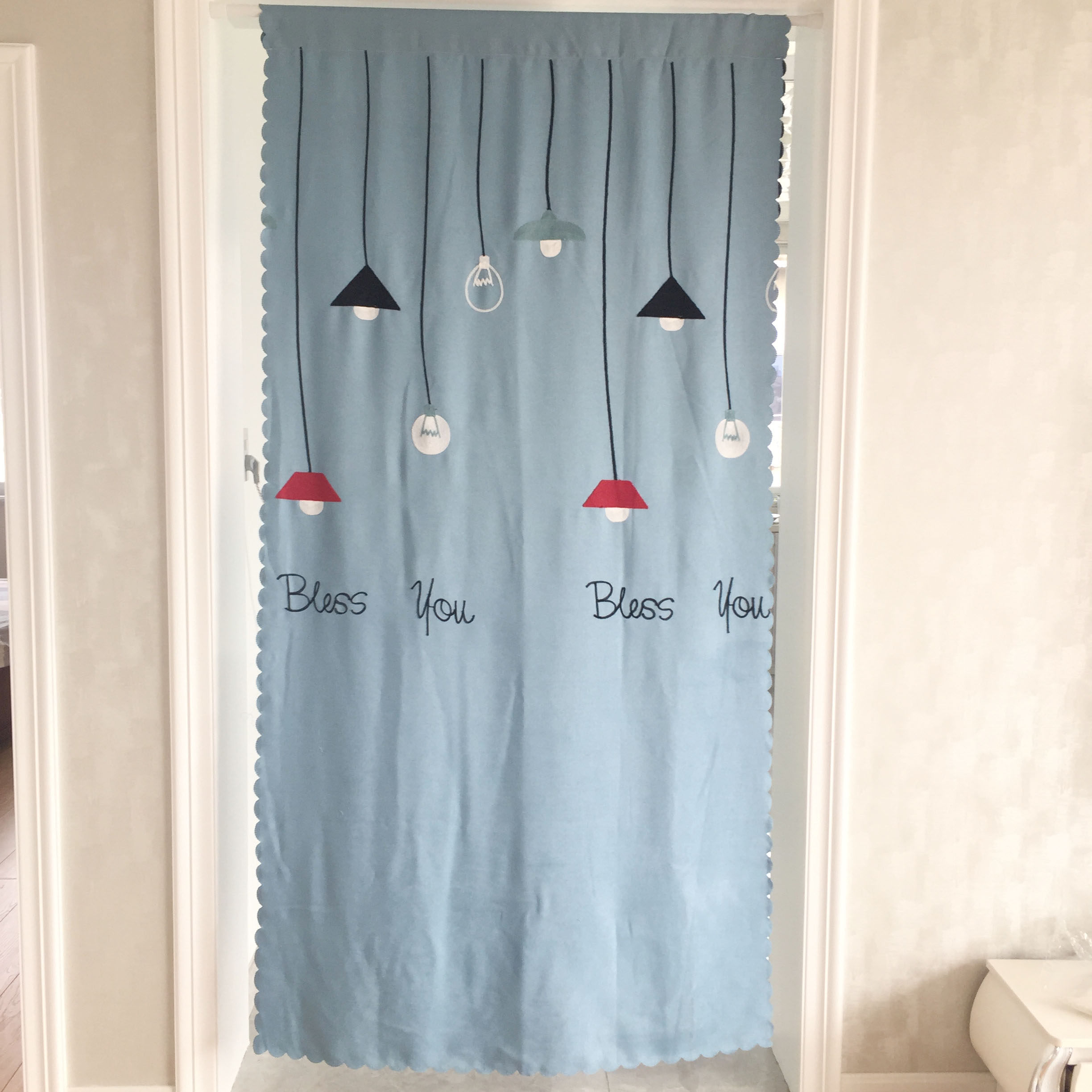 北欧绣花布艺门帘空调冷气隔断半帘厨房衣柜门帘成品尺寸可定制