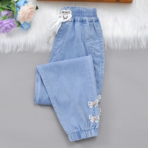 Girls anti-mosquito pants Summer slim Loose Girl Loose Girl Sky Silk Jeans Summer Children Pants 90% Pants