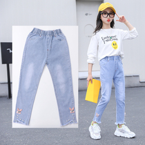 Girl Pants Spring Autumn Girl Jeans CUHK Boy Jeans Girl Little Girl Loose Elastic Casual Pants Children