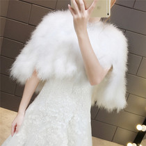 Bridal wedding Ostrich hair shawl fur long sleeve jacket Womens wedding warm cloak cape 2019 autumn and winter white