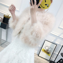 Wedding shawl Bride Ostrich hair shawl Long sleeve fur coat dress Bridesmaid shawl Autumn and winter warm white