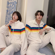 Tide brand couple pajamas women winter coral velvet can wear Net red home clothes men autumn and winter flannel suit Korean version