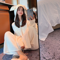 Rabbit ears sexy pajamas winter female coral fleece cute soft pure desire wind nightdress home service nightgown spring and autumn