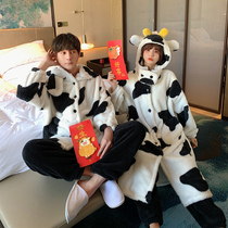 Coral velvet couple pajamas set mens winter gowns womens autumn and winter long 2020 new cute Net red home clothes