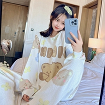 Cute bear pajamas winter womens coral fleece 2022 new style plus velvet thickened soft net red home clothes spring and autumn