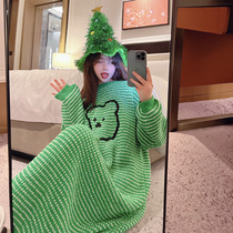 Bear Coral Fleece Nightdress Womens Autumn and Winter Pajamas Thickened Net Red Wind Loose Large Size Soft Maternity Homewear