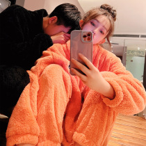 Couple coral fleece pajamas winter womens mens autumn and winter plus velvet thickening sports net red home service suit can be worn outside
