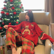 Christmas red coral velvet pajamas women autumn and winter Net red cute thick warm home clothes can be worn outside winter