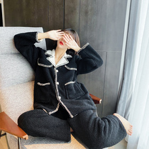 Coral velvet small fragrant wind pajamas womens winter luxury sexy thick warm cotton home suit suit can be worn outside winter