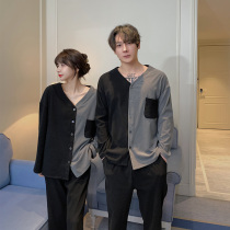 Couple pajamas female spring and autumn cotton ins Wind 2021 new casual home wear suit can be worn outside male tide