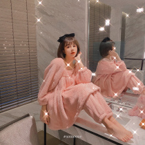 Cold fairy style pajamas womens autumn and winter coral velvet plus velvet padded sexy Net red ins nightgown home suit