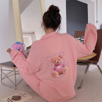 Cute bear pajamas womens spring and autumn pure cotton 2022 new long-sleeved net red style large size home service suit winter