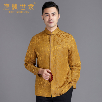Tang Dynasty family Chinese Tang dress shirt Chinese style retro embroidery long-sleeved youth disc buckle mens tunic top