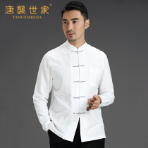 Tang suit young men Chinese stand-up collar buckle long-sleeved shirt Chinese style spring and autumn cotton top casual bottoming shirt
