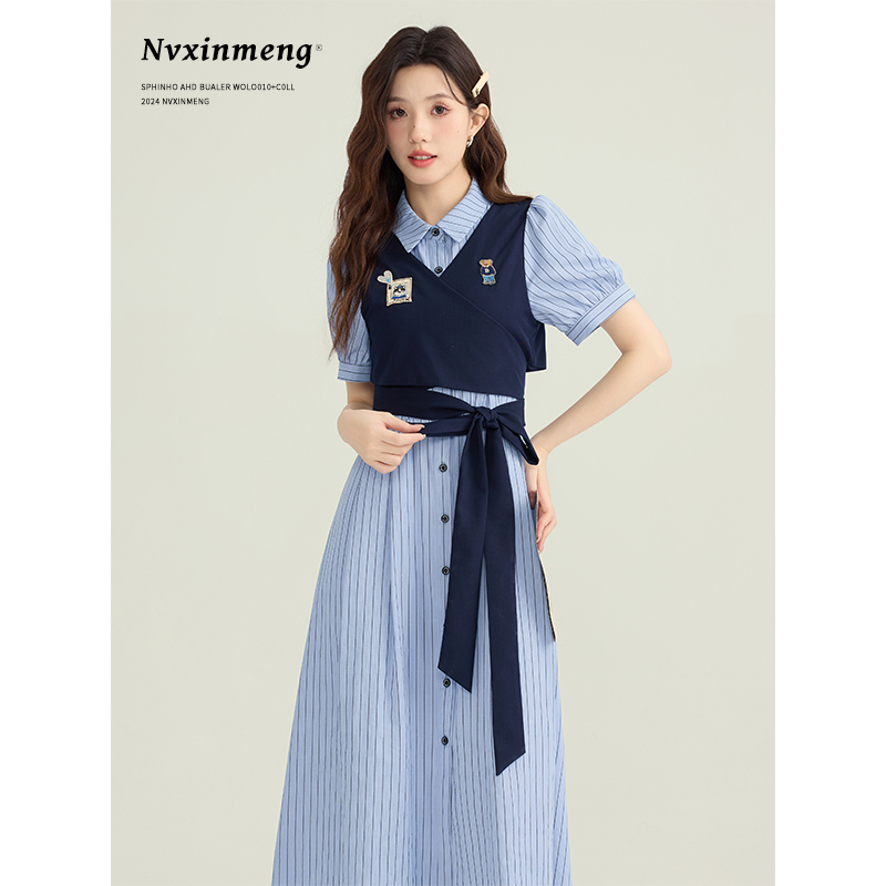 女心萌美式学院风条纹连衣裙 2025 新款女夏季小个子假两件衬衫裙子 - 淘集运官网代购专区 - 淘集运代购|台湾集运|淘宝商品代购|中国商品代购