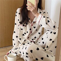 South Korea tide brand spring and autumn new cotton pajamas women's long sleeve cardigan love home clothing two-piece set comfortable