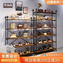 Clothing store wrought iron multi-layer shelf Floor-to-ceiling display rack Shoe rack bag rack Household display rack Simple