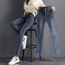 High-waisted jeans womens slim feet wear spring and autumn 2021 New velvet tight pencil womens pants