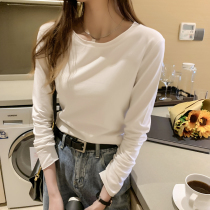 Spring and autumn winter foreign style long sleeve inside white cotton harbor wind ins slim slim roll-top base shirt T-shirt women