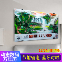 Perpetual calendar Bluetooth electronic bell digital table scenery wall-mounted dynamic landscape country painting living room calendar home big hanging clock