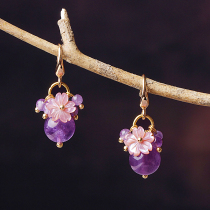 Antique earrings women amethyst drop earrings small and exquisite retro ear clip no ear holes temperament super fairy Chinese style earrings