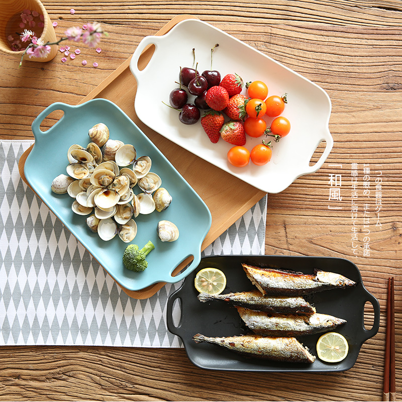 Sichuan in Japanese matte enrolled glaze ears rectangle plate ears dish fish dish fruit bowl ceramic tableware PZ - 30