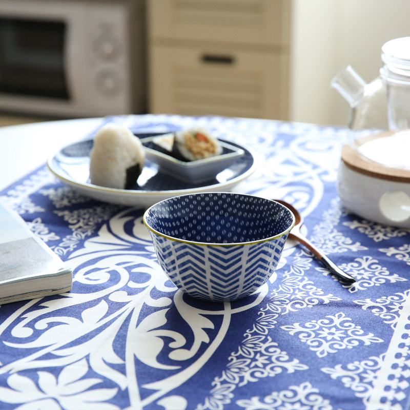 川岛屋 日式复古创意撞色花纹陶瓷盘子菜盘味碟反口碗米饭碗pz-56