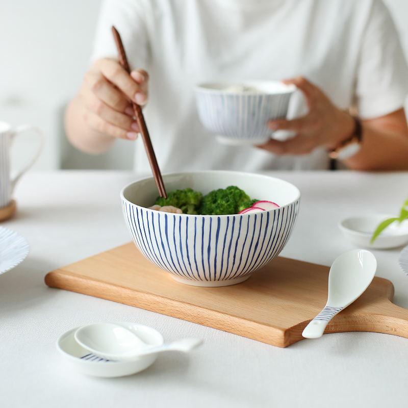 Japanese style restoring ancient ways hand made blue line series tableware ceramic plate disc rice bowls mugs PZ - 40