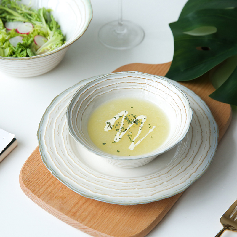 Island house pour it in Japanese retro corrugated ceramic tableware household food dish plate steak plate of rice bowls of soup bowl